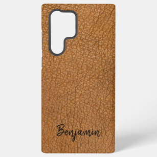 Funda Para Samsung Galaxy S22 Ultra Cuero falso marrón personalizado con nombre