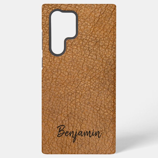 Funda Para Samsung Galaxy Cuero falso marrón personalizado con nombre (Reverso )