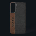 Funda Para Samsung Galaxy S22  Cuero Masculino de color negro y marrón<br><div class="desc">Elegante estilo masculino masculino de cuero falso cosido negro y marrón con monograma de personalizable.</div>