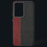 Funda Para Samsung Galaxy S21  Cuero vintage negro y rojo oscuro de cuero vintage<br><div class="desc">Elegante imagen de masculino negro y rojo oscuro de estilo de piel de imitación de imitación con monograma de personalizable.</div>
