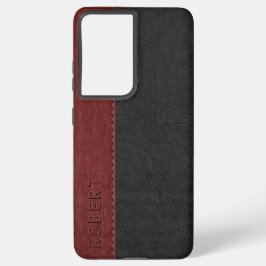 Funda Para Samsung Galaxy S21+ Cuero vintage negro y rojo oscuro de cuero vintage