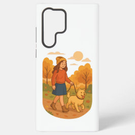 Funda Para Samsung Galaxy S22 Ultra Cute Dog Mom Walking Pup in Cozy Forest 