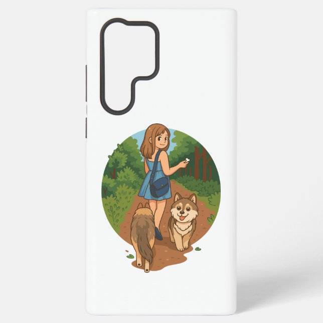 Funda Para Samsung Galaxy Cute Dog Mom Walking Puppies Forest Trail Illustra (Reverso )
