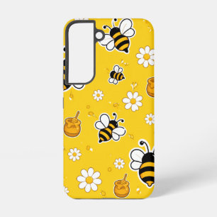 Funda Para Samsung Galaxy S22 Cute Honey Bee y Patrón de Margarita Amarillo Bril