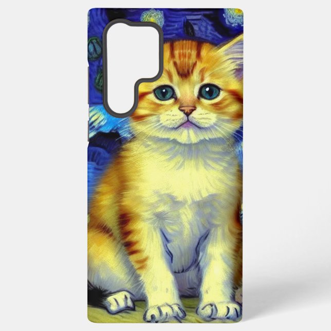 Funda Para Samsung Galaxy Cute Kitten Starry Night Van Gogh (Reverso )