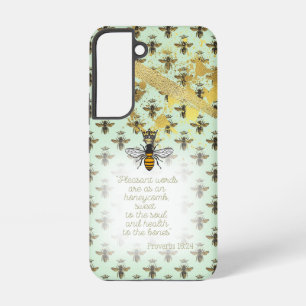 Funda Para Samsung Galaxy S22 Cute Pastel Verde Abeja Reina Cuadrícula Biblia