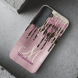 Funda Para Samsung Galaxy S22 Cute Rosa dorado Marrón Brillo Gotea monograma