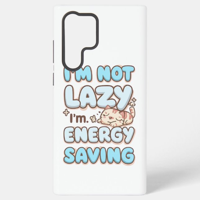 Funda Para Samsung Galaxy Cute Sleepy Cat "Energy Saving" Quote (Reverso )