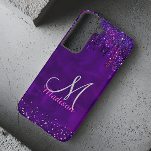 Funda Para Samsung Galaxy S22 Cute Unicornio rosa morado con Glitter Drips monog