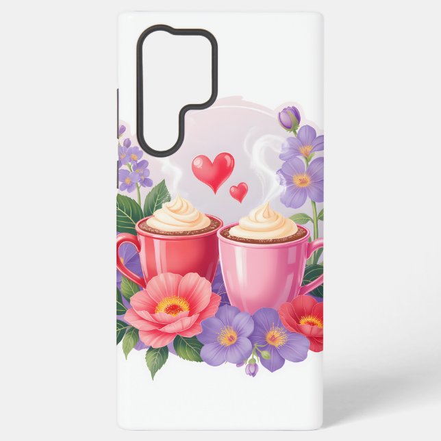 Funda Para Samsung Galaxy Cute Valentine Cocoa Mugs with Flowers & Hearts (Reverso )