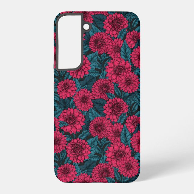 Funda Para Samsung Galaxy Dahlia roja jardín/hojas azules (Reverso )
