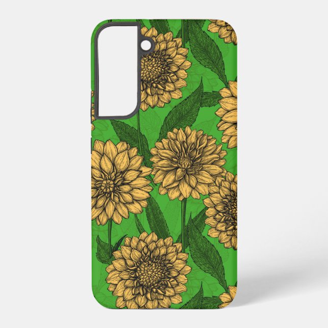 Funda Para Samsung Galaxy Dahlias en amarillo y verde (Reverso )