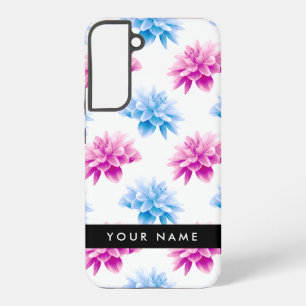 Funda Para Samsung Galaxy S22+ Dalia Rosa y Azul, Patrón Floral, Tu Nombre
