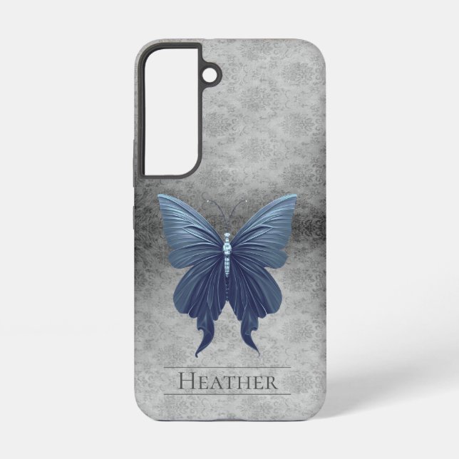 Funda Para Samsung Galaxy Damasco de mariposa con manchas azules (Reverso )