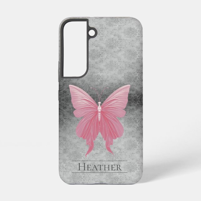 Funda Para Samsung Galaxy Damasco de mariposa con manchas rosadas (Reverso )