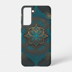 Funda Para Samsung Galaxy S21 Damask Flower Blue Black Gold