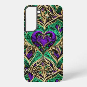Funda Para Samsung Galaxy S22+ Damask Hearts Gold Black Purple Emerald