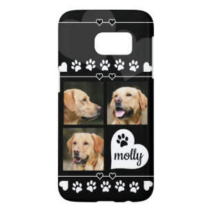Funda Para Samsung Galaxy S7 3 Nombre de perro Collage de fotos Corazón blanco 
