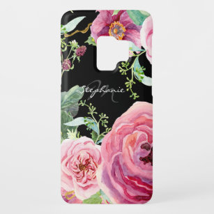 Funda De Case-Mate Para Samsung Galaxy S9 Acuarela floral moderna de tonos negros y rosados