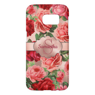 Funda Para Samsung Galaxy S7 Con monograma floral de los rosas rosados