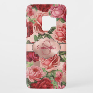 Funda De Case-Mate Para Samsung Galaxy S9 Con monograma floral de los rosas rosados