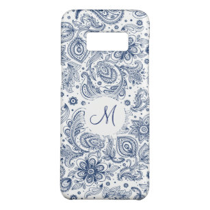 Funda De Case-Mate Para Samsung Galaxy S8 El monograma azul Samsung del estampado de flores