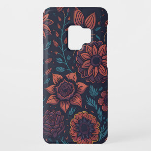 Funda De Case-Mate Para Samsung Galaxy S9 Elegante Bonito Arte floral moderno rojo y azul os