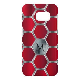 Funda Para Samsung Galaxy S7 Elegante patrón geométrico rojo y plateado