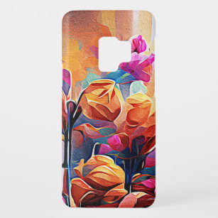 Funda De Case-Mate Para Samsung Galaxy S9 Flores azules rojas Naranja de arte Abstracto flor