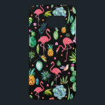 Funda Para Samsung Galaxy S7 Flores rosadas y flores tropicales y suculentas GR<br><div class="desc">Flamencos rosados con flores tropicales,  hojas,  pájaros y piña sobre fondo negro.</div>