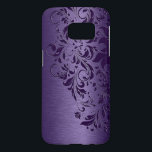 Funda Para Samsung Galaxy S7 Fondo metalico púrpura profundo encaje púrpura<br><div class="desc">Elegante fondo de impresión metálico púrpura con diseño de encaje de remolques florales de color violeta oscuro.</div>