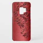 Funda De Case-Mate Para Samsung Galaxy S9 Fondo rojo metálico y encaje rojo oscuro<br><div class="desc">Tonos rojos de aluminio metálico cepillado con encaje floral rojo oscuro.</div>