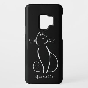 Funda De Case-Mate Para Samsung Galaxy S9 Gato blanco minimalista en negro Añadir nombre