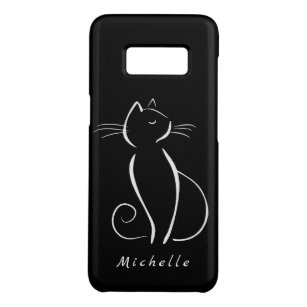 Funda De Case-Mate Para Samsung Galaxy S8 Gato blanco minimalista en negro Añadir nombre