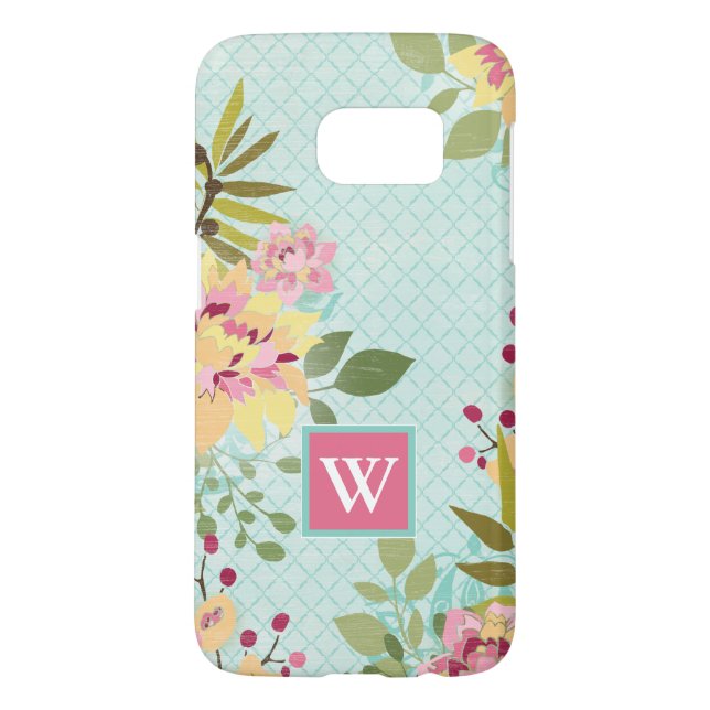 Funda Para Samsung Galaxy De Case-Mate Inicial | Jardín floral, fondo azul (Atrás)