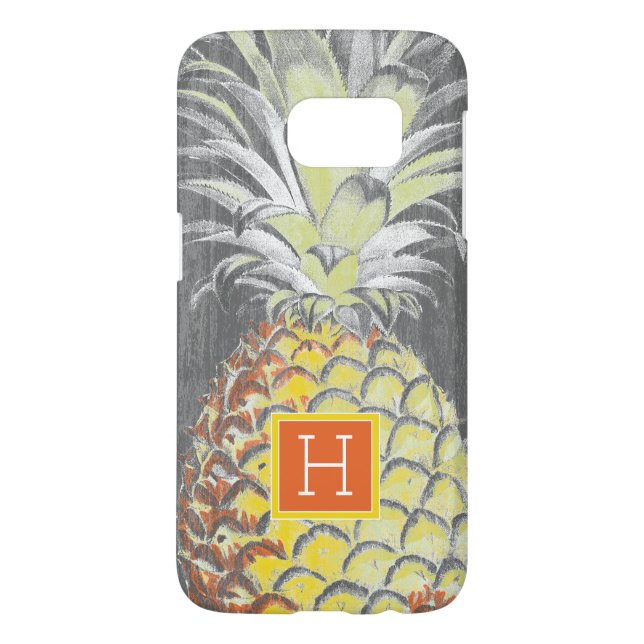 Funda Para Samsung Galaxy De Case-Mate Inicial | Pinneapple amarillo tropical sobre gris (Atrás)