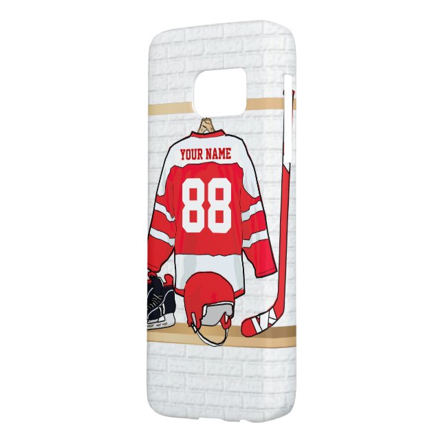 Funda Para Samsung Galaxy De Case-Mate Jersey de hockey sobre hielo rojo y blanco persona (Reverso Izquierdo)