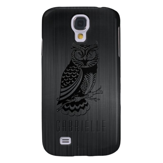 Funda Para Samsung Galaxy De Case-Mate Lechuza negra sobre monograma de aluminio cepillad (Atrás)