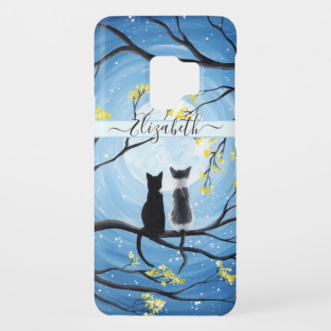Funda Para Samsung Galaxy De Case-Mate Luna caprichosa con gatos Añadir nombre (Reverso)