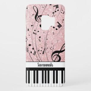 Funda De Case-Mate Para Samsung Galaxy S9 Moda Piano Music Notes Rosa Gold Purpurina Nombre