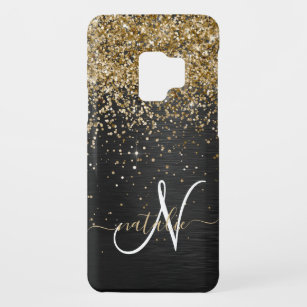 Funda De Case-Mate Para Samsung Galaxy S9 Monograma de espuma negra Purpurina de oro persona