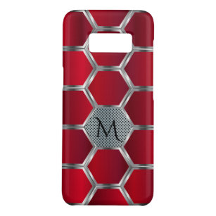Funda De Case-Mate Para Samsung Galaxy S8 Monograma de patrón geométrico rojo y plateado