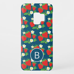Funda De Case-Mate Para Samsung Galaxy S9 Monogramación del patrón azul de fresa y flor
