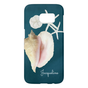 Funda Para Samsung Galaxy S7 Navy Blue Starfish Seashell Modern Beach Conch