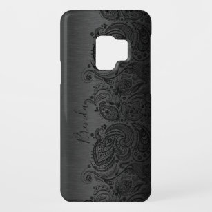Funda De Case-Mate Para Samsung Galaxy S9 Negro metálico y elegante paisley negro encaje