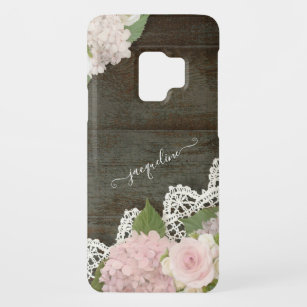 Funda De Case-Mate Para Samsung Galaxy S9 Nombre de encaje de madera rosada de Rubor floral 