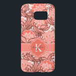 Funda Para Samsung Galaxy S7 Patrón floral coral tropical con monograma<br><div class="desc">Tonos de coral vibrantes en este patrón floral tropical femenino. Mostrado aquí con un monograma y un nombre,  simplemente edite el texto de muestra con su propio monograma y nombre deseado.</div>