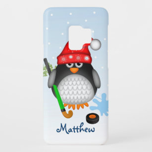 Funda De Case-Mate Para Samsung Galaxy S9 Pingüino de hockey con nombre gorra y personalizad