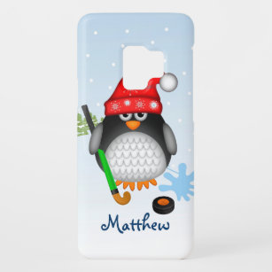 Funda De Case-Mate Para Samsung Galaxy S9 Pingüino de hockey con nombre gorra y personalizad