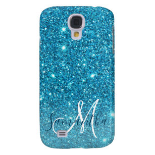 Carcasa Para Galaxy S4 Purpurina azul moderno marca nombre personalizado